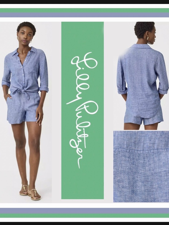 Lilly Pulitzer Tops - Lilly Pulitzer Sea View Linen Button-Up Top in Starlit Navy & Resort White Sz S